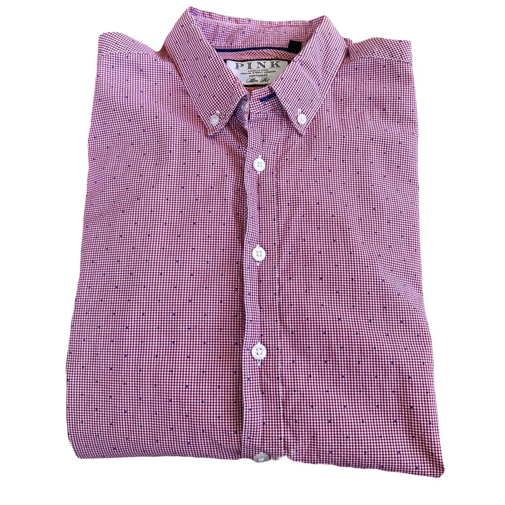Thomas Pink Men's Red Checkered Button Down Shirt